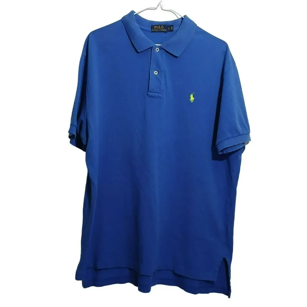 Polo Ralph Lauren Polo Shirt Men L Blue Short Sleeve Neon Little Pony